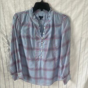 Talbots Light Blue Plaid Button-Front Shirt with Pink Stripes